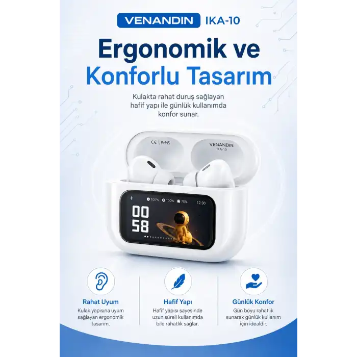 Dokunmatik Ekranlı Şarj Kutulu Kablosuz Kulak İçi Kulaklık Uzun Pil Ömürlü Model