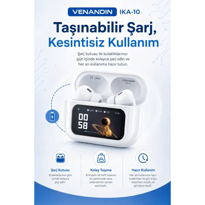 Dokunmatik Ekranlı Şarj Kutulu Kablosuz Kulak İçi Kulaklık Uzun Pil Ömürlü Model