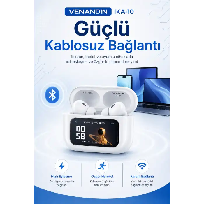Dokunmatik Ekranlı Şarj Kutulu Kablosuz Kulak İçi Kulaklık Uzun Pil Ömürlü Model