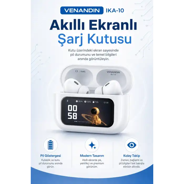 Dokunmatik Ekranlı Şarj Kutulu Kablosuz Kulak İçi Kulaklık Uzun Pil Ömürlü Model