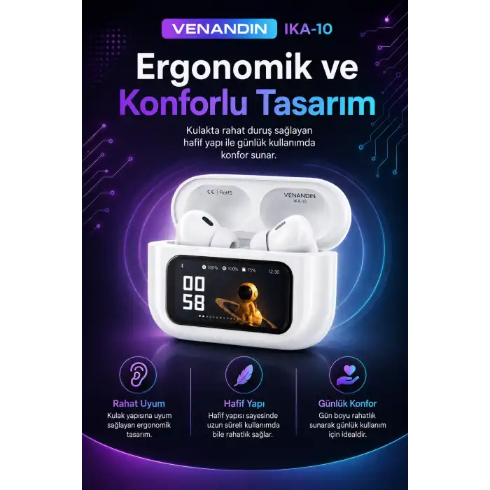 Ekran Göstergeli Kablosuz Kulak İçi Kulaklık Şarj Kutulu Müzik Ve Görüşme Uyumlu