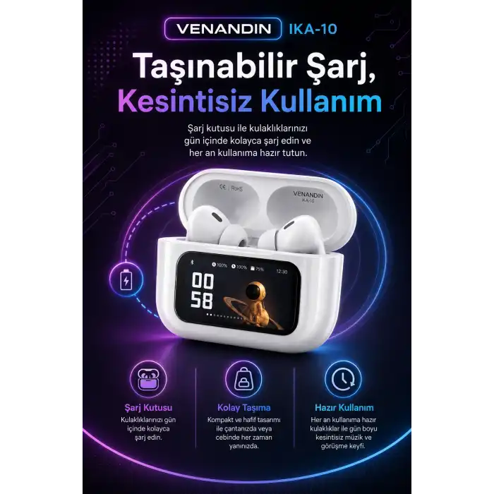 Ekran Göstergeli Kablosuz Kulak İçi Kulaklık Şarj Kutulu Müzik Ve Görüşme Uyumlu