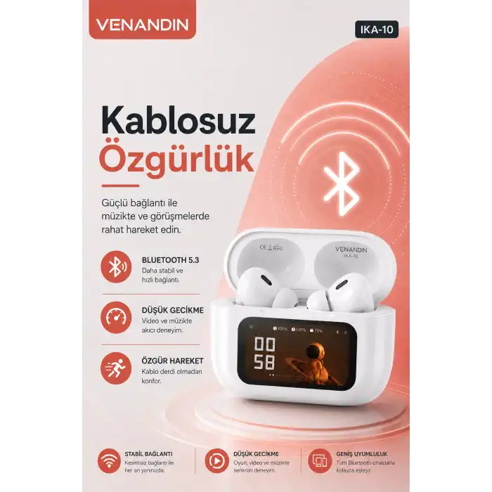 Akıllı Ekranlı Şarj Kutusuna Sahip Kablosuz Kulaklık Kulak İçi Stereo Ses Özellikli