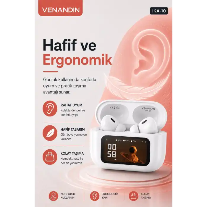 Akıllı Ekranlı Şarj Kutusuna Sahip Kablosuz Kulaklık Kulak İçi Stereo Ses Özellikli