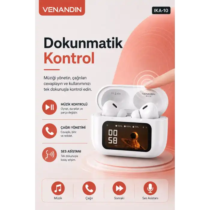 Akıllı Ekranlı Şarj Kutusuna Sahip Kablosuz Kulaklık Kulak İçi Stereo Ses Özellikli