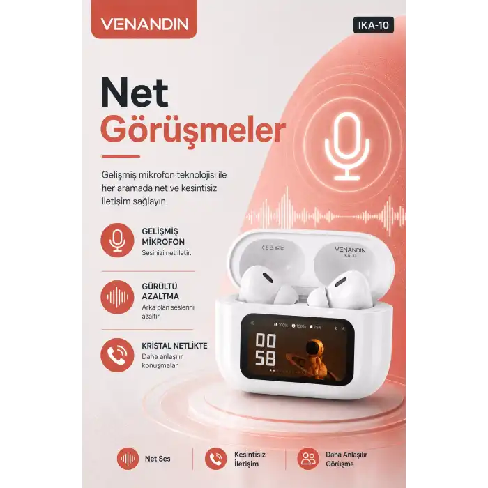 Akıllı Ekranlı Şarj Kutusuna Sahip Kablosuz Kulaklık Kulak İçi Stereo Ses Özellikli