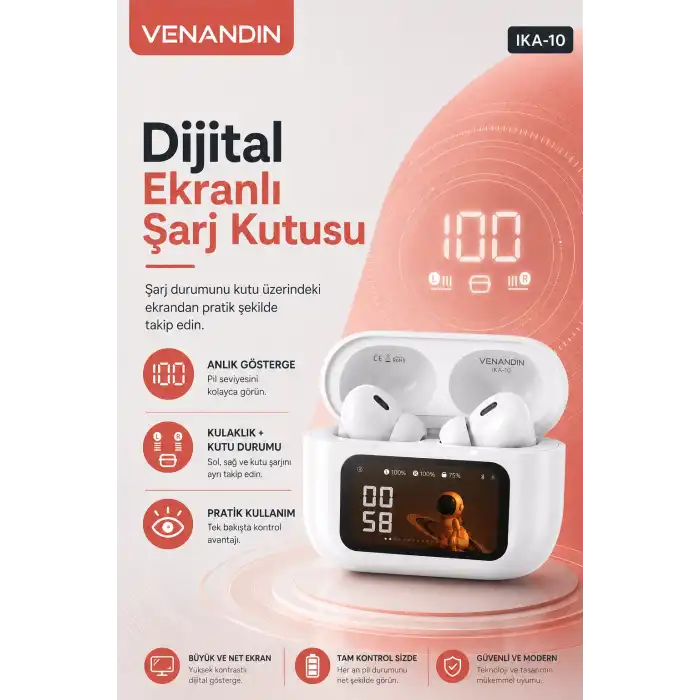 Akıllı Ekranlı Şarj Kutusuna Sahip Kablosuz Kulaklık Kulak İçi Stereo Ses Özellikli