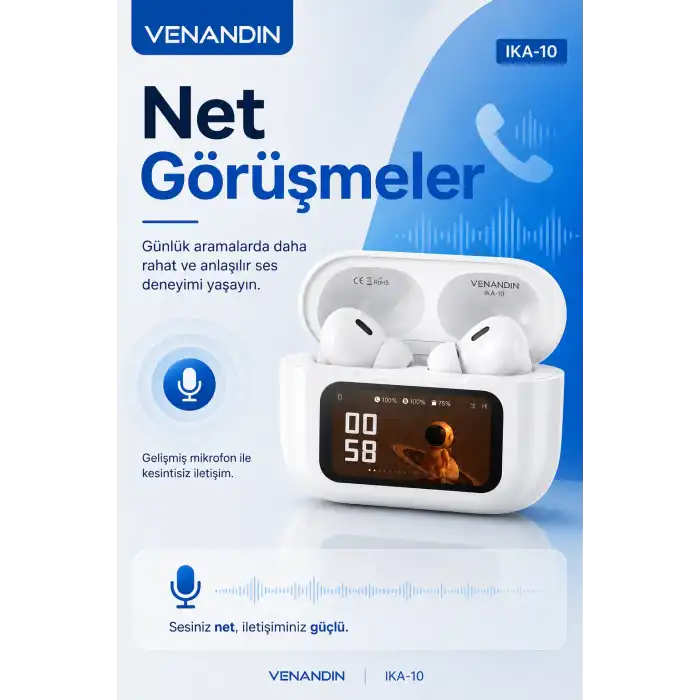 Şarj Durumu Göstergeli Kablosuz Kulak İçi Kulaklık Mikrofonlu Taşınabilir Set