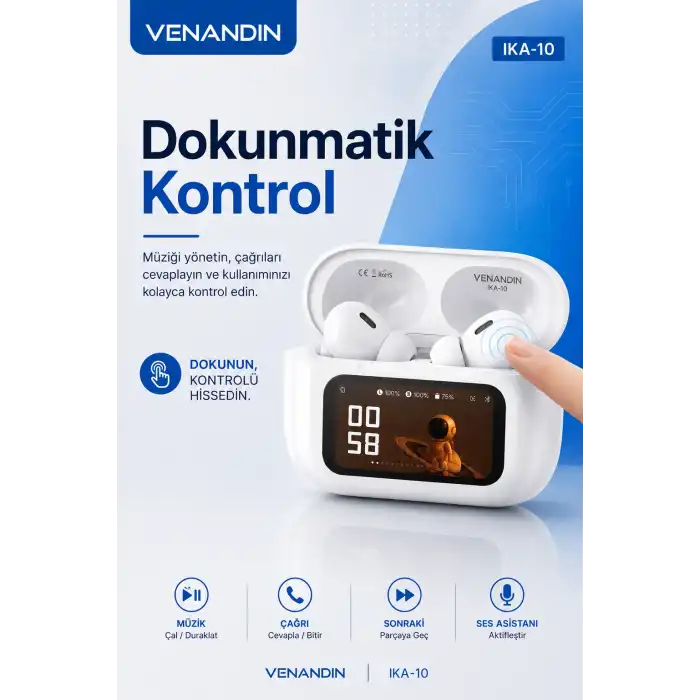 Şarj Durumu Göstergeli Kablosuz Kulak İçi Kulaklık Mikrofonlu Taşınabilir Set