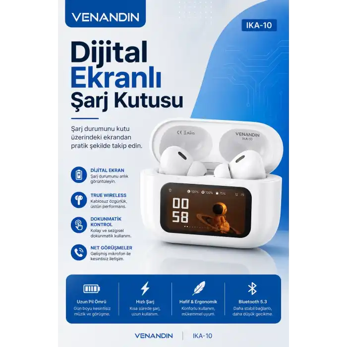 Şarj Durumu Göstergeli Kablosuz Kulak İçi Kulaklık Mikrofonlu Taşınabilir Set