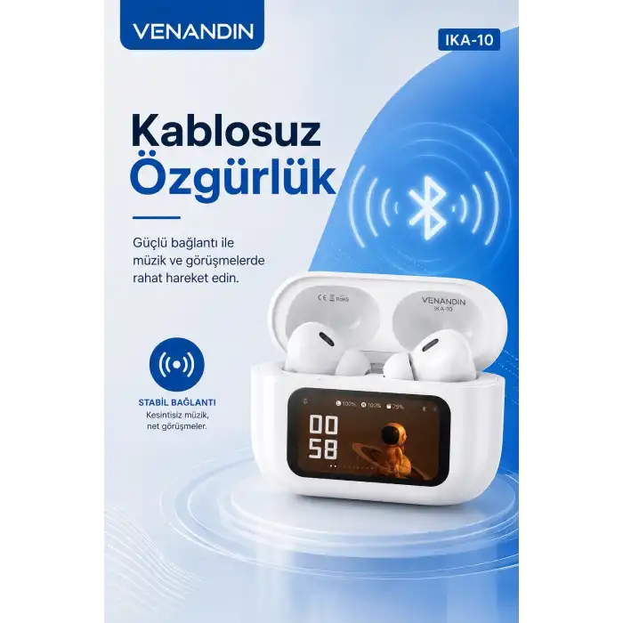 Şarj Durumu Göstergeli Kablosuz Kulak İçi Kulaklık Mikrofonlu Taşınabilir Set