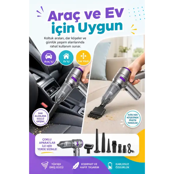 Taşınabilir Kablosuz Vakum Süpürge Ve Hava Üfleme Makinesi Çok Başlıklı Kullanım Seti