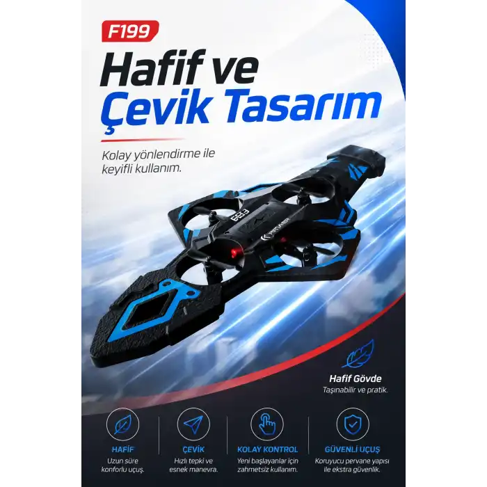 F199 Uzaktan Kumandalı Uçak Drone 2.4G Bağlantılı 360 Derece Dönüş Özellikli Oyuncak
