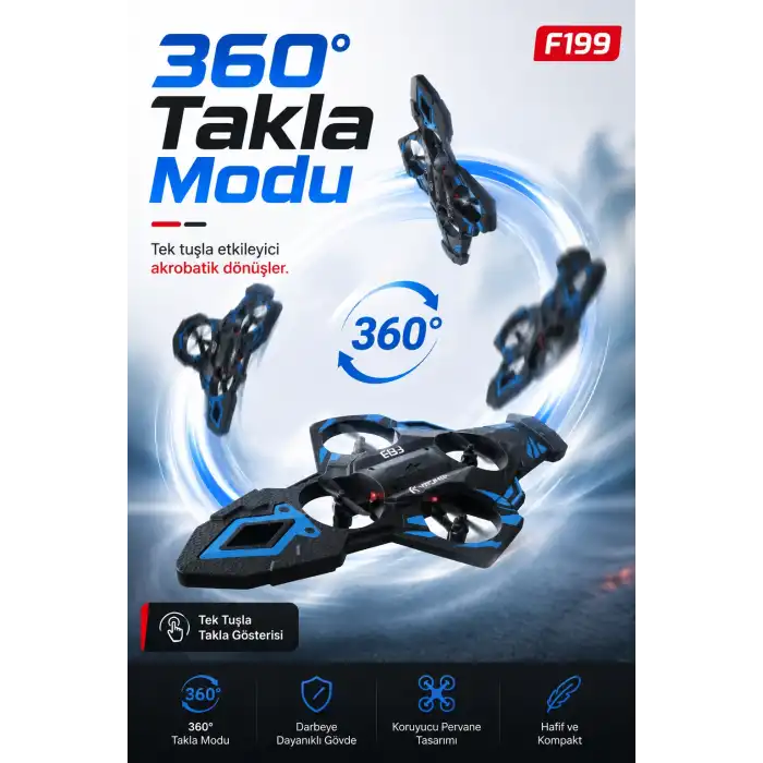 F199 Uzaktan Kumandalı Uçak Drone 2.4G Bağlantılı 360 Derece Dönüş Özellikli Oyuncak