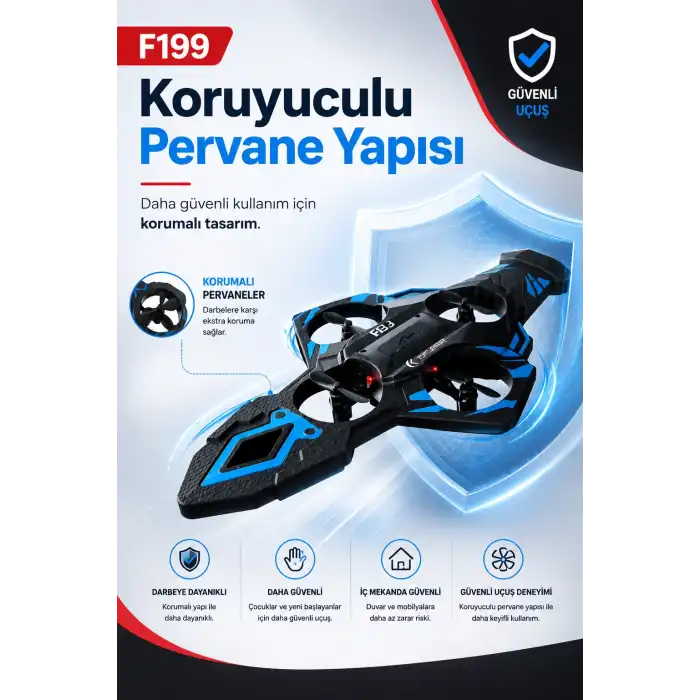 F199 Uzaktan Kumandalı Uçak Drone 2.4G Bağlantılı 360 Derece Dönüş Özellikli Oyuncak