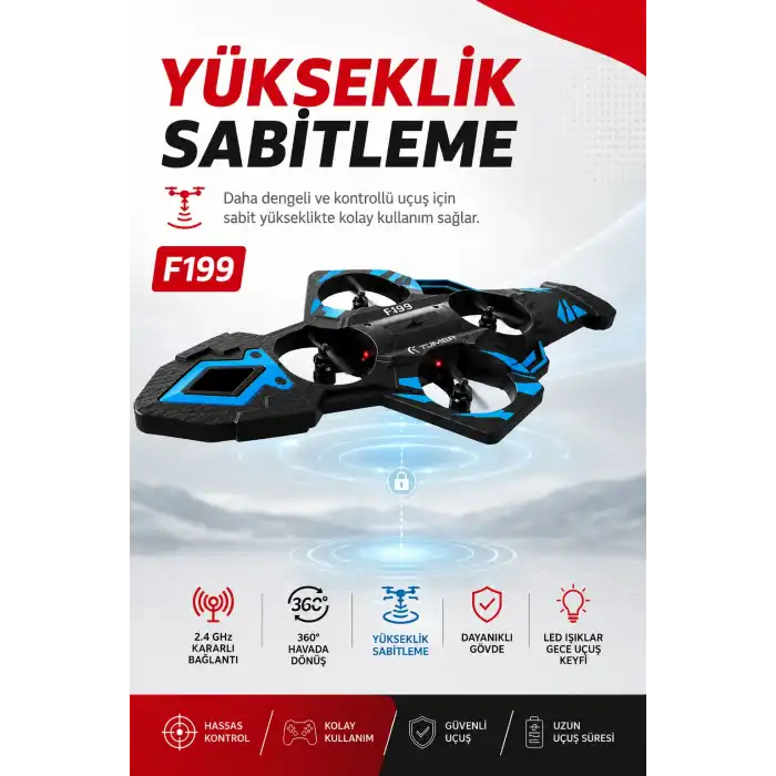 Katlanabilir Tasarımlı Uzaktan Kumandalı Drone 360 Derece Dönüş Ve Işıklı Uçuş Özellikli