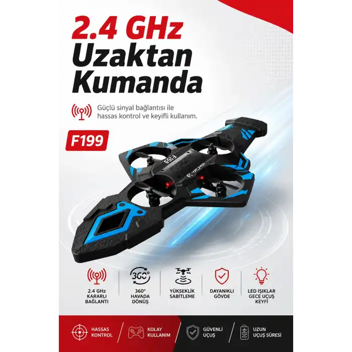 Katlanabilir Tasarımlı Uzaktan Kumandalı Drone 360 Derece Dönüş Ve Işıklı Uçuş Özellikli