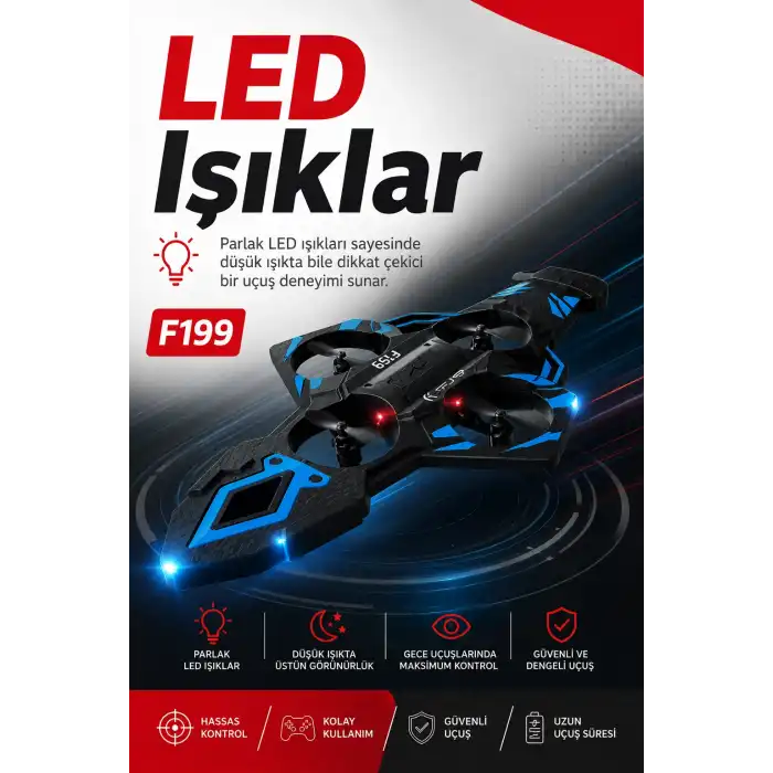 Katlanabilir Tasarımlı Uzaktan Kumandalı Drone 360 Derece Dönüş Ve Işıklı Uçuş Özellikli