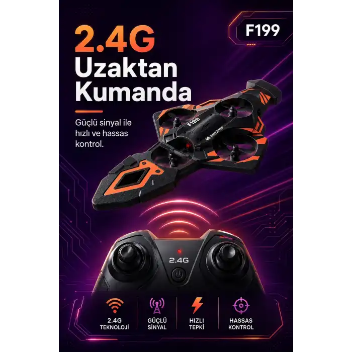 2.4G Uzaktan Kumandalı F199 Model Uçak Drone Hızlı Dönüşlü Çocuk Oyuncağı