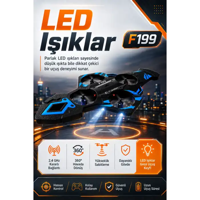 Işıklı Gövdeli Uzaktan Kumandalı Drone Oyuncak 360 Derece Takla Atabilen Uçuş Seti