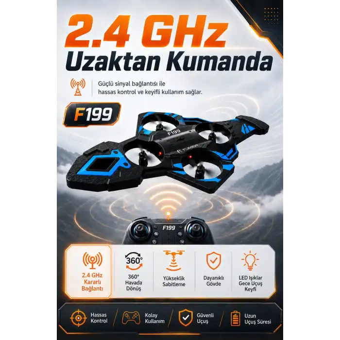 Işıklı Gövdeli Uzaktan Kumandalı Drone Oyuncak 360 Derece Takla Atabilen Uçuş Seti