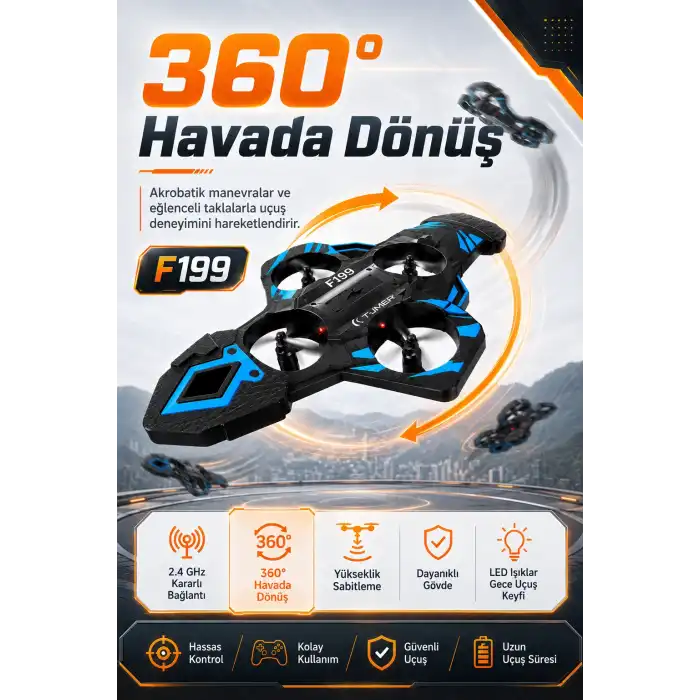 Işıklı Gövdeli Uzaktan Kumandalı Drone Oyuncak 360 Derece Takla Atabilen Uçuş Seti
