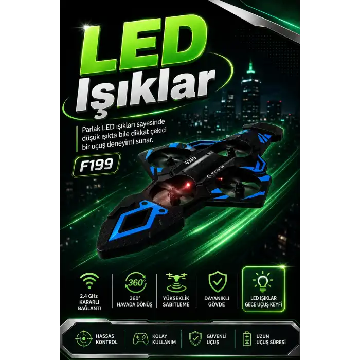 Yönsüz Mod Destekli Uzaktan Kumandalı Uçak Drone 2.4G Frekanslı Eğlenceli Oyuncak
