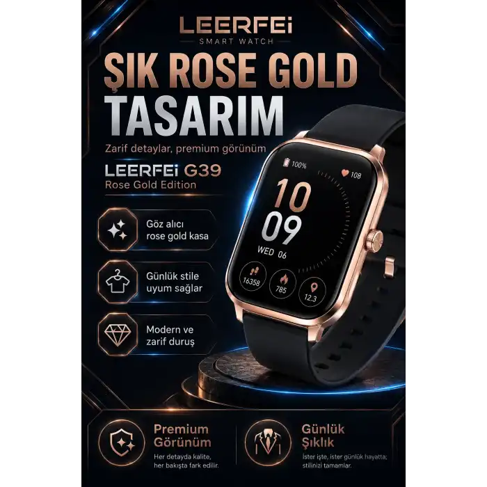G39 Model Kablosuz Şarjlı Akıllı Saat Rose Gold Renk Bildirim Ve Arama Destekli
