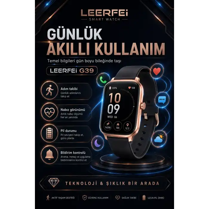 G39 Model Kablosuz Şarjlı Akıllı Saat Rose Gold Renk Bildirim Ve Arama Destekli