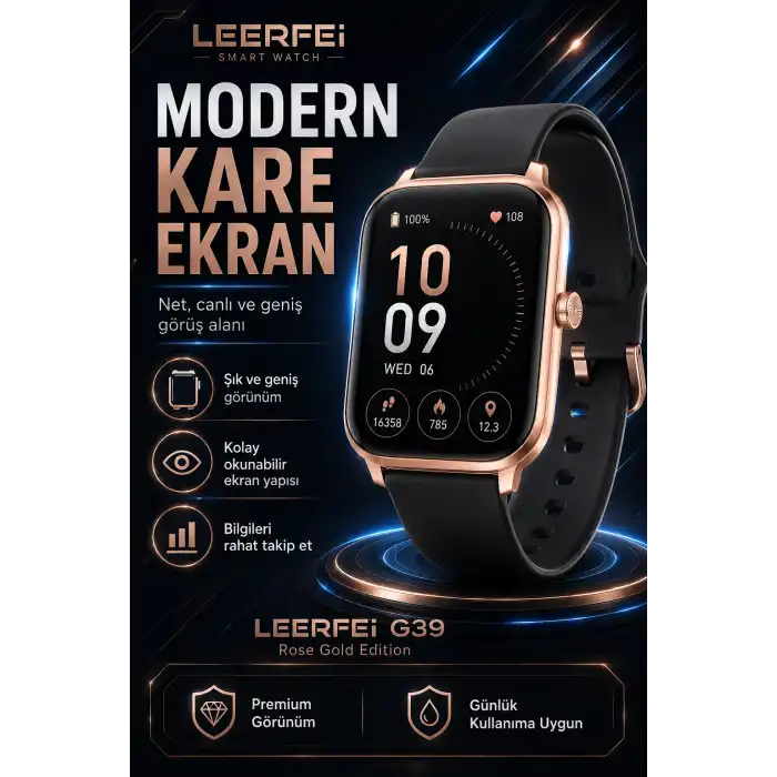 G39 Model Kablosuz Şarjlı Akıllı Saat Rose Gold Renk Bildirim Ve Arama Destekli