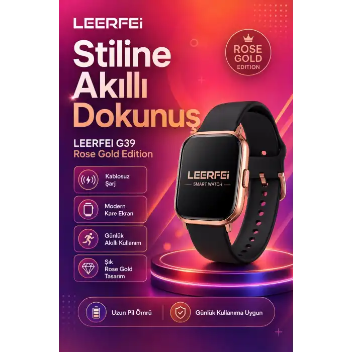 Spor Modlu Kablosuz Şarjlı Akıllı Saat Mesaj Bildirimli Rose Gold Tasarımlı Model