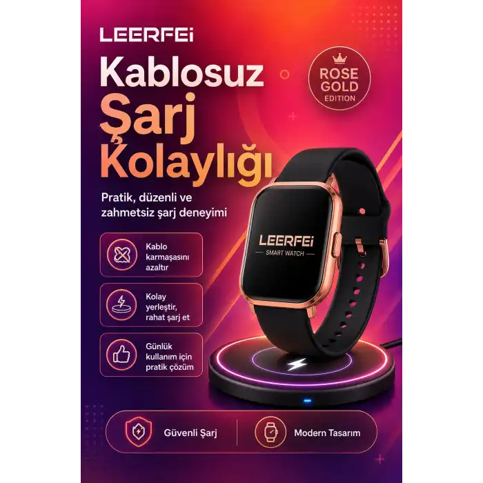 Spor Modlu Kablosuz Şarjlı Akıllı Saat Mesaj Bildirimli Rose Gold Tasarımlı Model