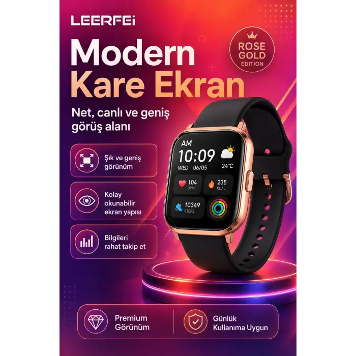 Spor Modlu Kablosuz Şarjlı Akıllı Saat Mesaj Bildirimli Rose Gold Tasarımlı Model