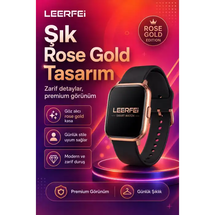 Spor Modlu Kablosuz Şarjlı Akıllı Saat Mesaj Bildirimli Rose Gold Tasarımlı Model