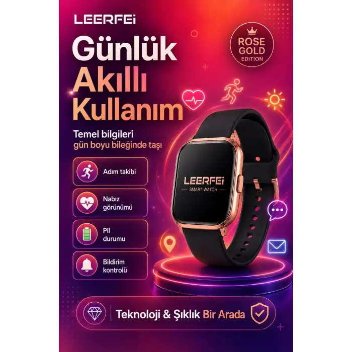 Spor Modlu Kablosuz Şarjlı Akıllı Saat Mesaj Bildirimli Rose Gold Tasarımlı Model