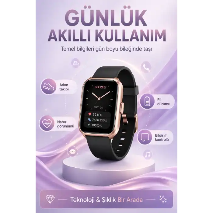 Telefon Uyumlu Rose Gold Akıllı Saat Kablosuz Şarj Destekli Şık Tasarımlı Kullanım