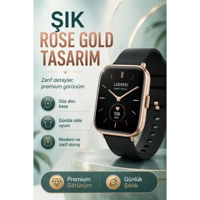 Telefon Uyumlu Rose Gold Akıllı Saat Kablosuz Şarj Destekli Şık Tasarımlı Kullanım