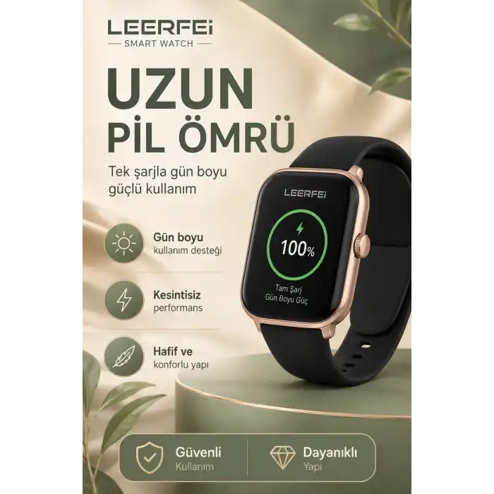 Telefon Uyumlu Rose Gold Akıllı Saat Kablosuz Şarj Destekli Şık Tasarımlı Kullanım