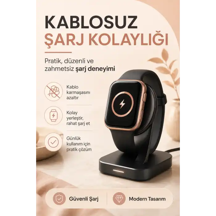 Telefon Uyumlu Rose Gold Akıllı Saat Kablosuz Şarj Destekli Şık Tasarımlı Kullanım