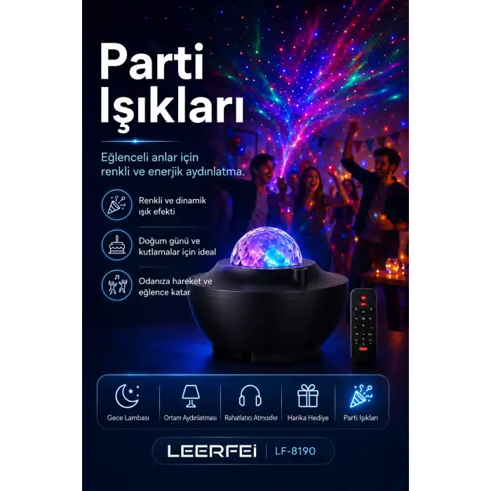 Uzaktan Kumandalı Yıldızlı Gökyüzü Projektörü Gece Lambası Ambiyans Işıklı