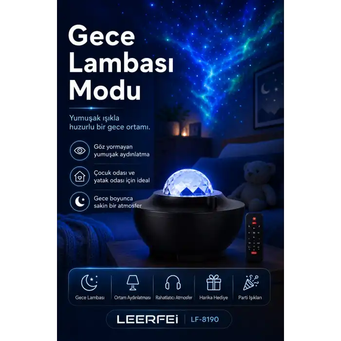 Uzaktan Kumandalı Yıldızlı Gökyüzü Projektörü Gece Lambası Ambiyans Işıklı