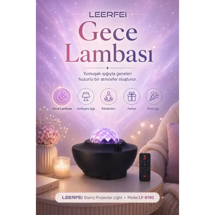 FM Destekli Yıldız Projektör Işığı Gece Lambası Rahatlatıcı Ortam Aydınlatmalı