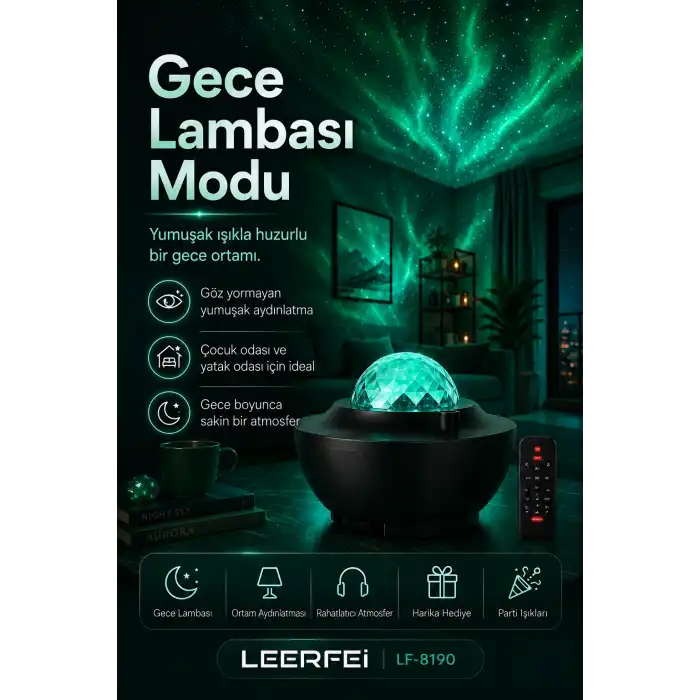 Parti Işığı Özellikli Galaksi Projeksiyon Lambası Kumandalı Gece Aydınlatması
