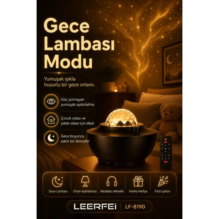 Yıldız Efektli Projektör Gece Lambası Müzik Destekli Ambiyans Ve Parti Işığı