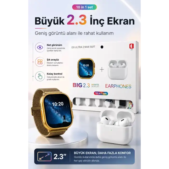 Akıllı Saat Ve Kablosuz Kulaklık Bir Arada Telefon Uyumlu Şık Hediye Seti