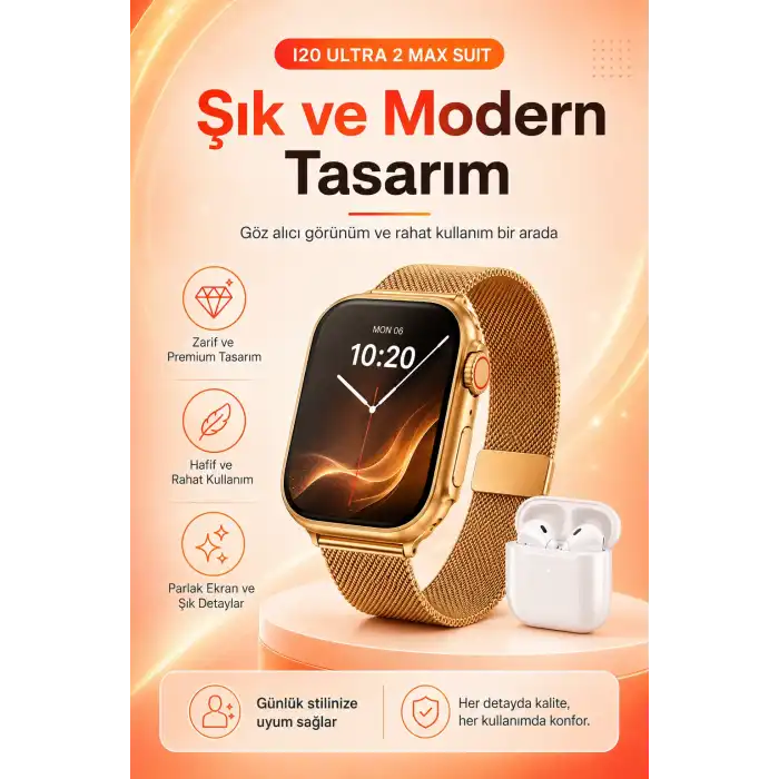 Büyük Ekranlı Akıllı Saat Kablosuz Kulaklık Ve Çoklu Aksesuar İçeren Set