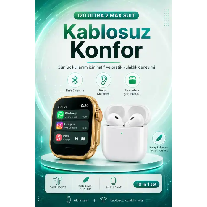 Bluetooth Uyumlu Akıllı Saat Ve Kablosuz Kulaklık Günlük Kullanıma Uygun Set