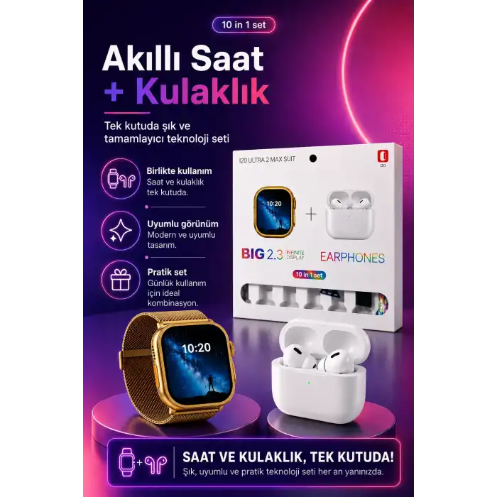 Dokunmatik Ekranlı Akıllı Saat Kablosuz Kulaklık Ve Aksesuarlarıyla Tam Set