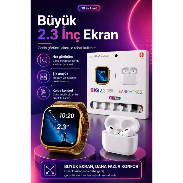 Dokunmatik Ekranlı Akıllı Saat Kablosuz Kulaklık Ve Aksesuarlarıyla Tam Set