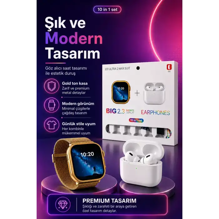 Dokunmatik Ekranlı Akıllı Saat Kablosuz Kulaklık Ve Aksesuarlarıyla Tam Set